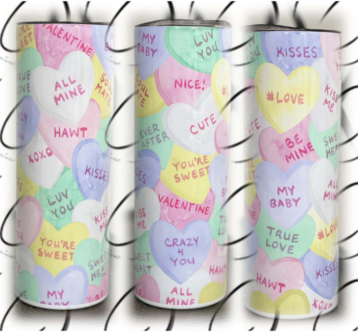 Water Color Conversation Hearts 20oz Skinny Tumbler