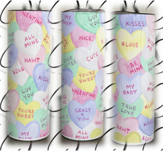 Water Color Conversation Hearts 20oz Skinny Tumbler