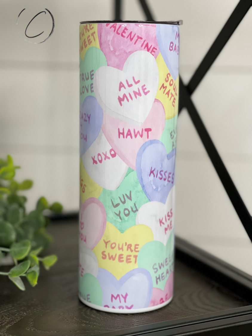 Water Color Conversation Hearts 20oz Skinny Tumbler