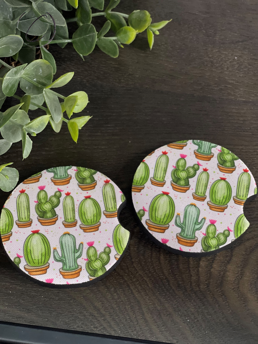 Watercolor Cacti Car Coaster Set