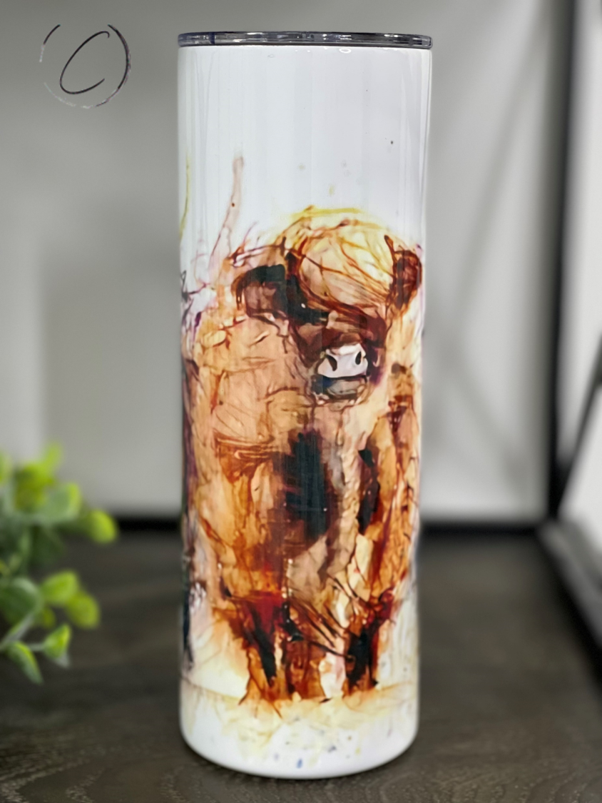 Watercolor Highland Cow 20oz Skinny Tumbler