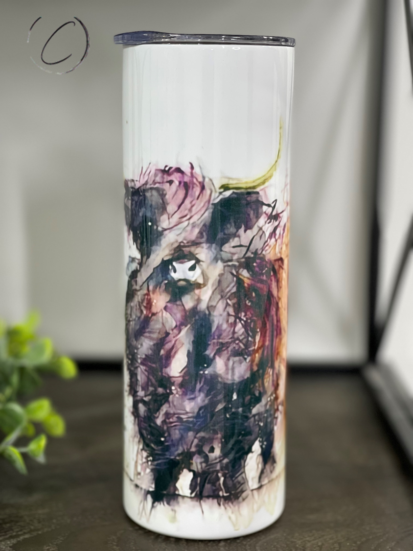 Watercolor Highland Cow 20oz Skinny Tumbler