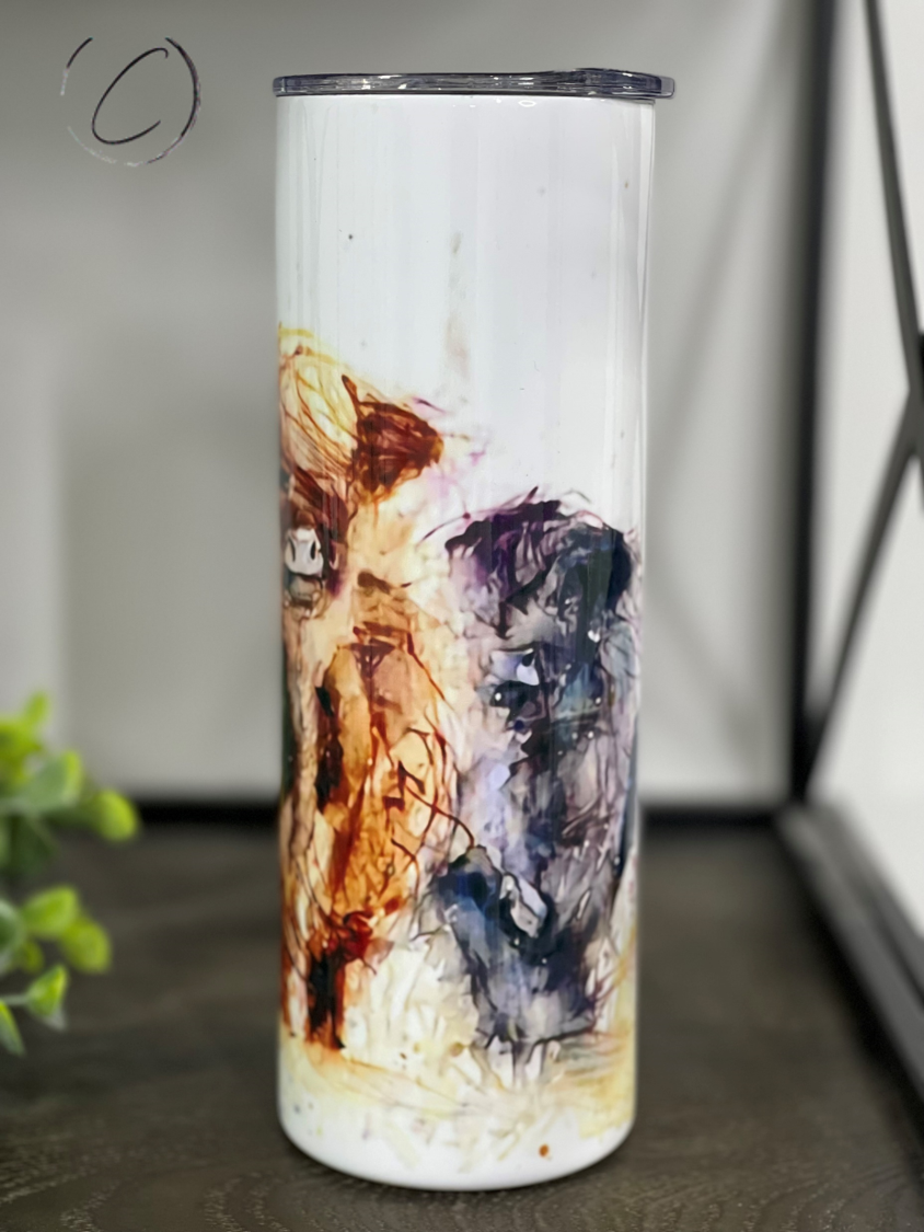 Watercolor Highland Cow 20oz Skinny Tumbler