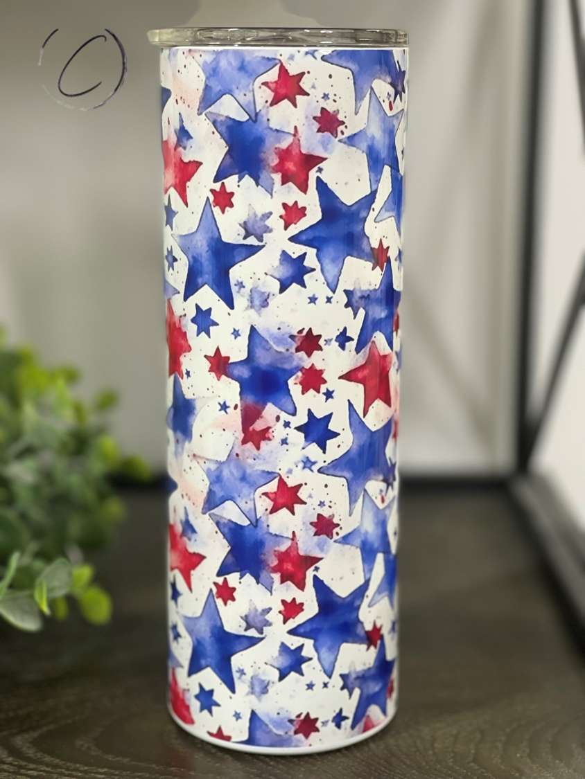 Watercolor Patriotic Stars 20oz Skinny Tumbler