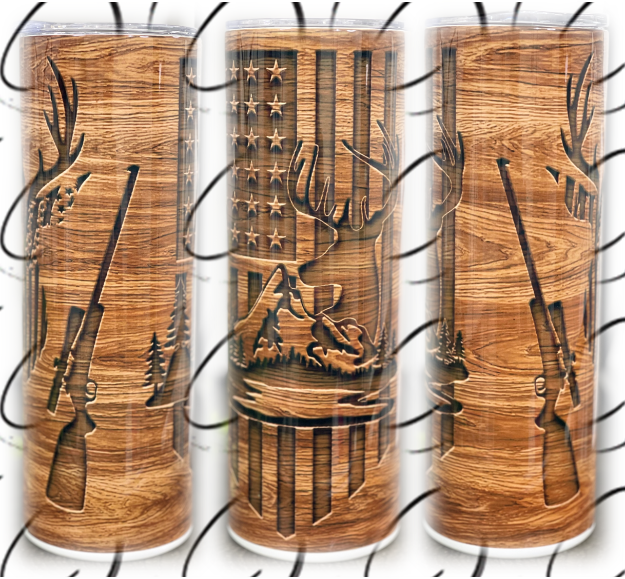 Wood Grain Deer Hunter 20oz Skinny Tumbler