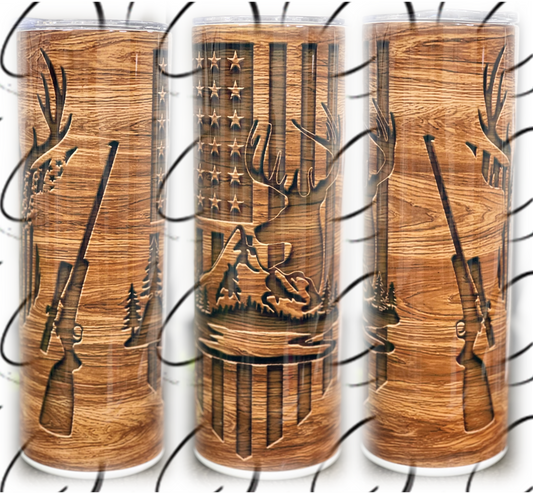 Wood Grain Deer Hunter 20oz Skinny Tumbler