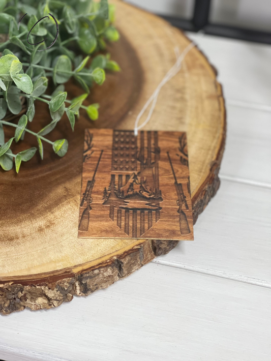 Wood Grain Deer Hunter Car Freshener