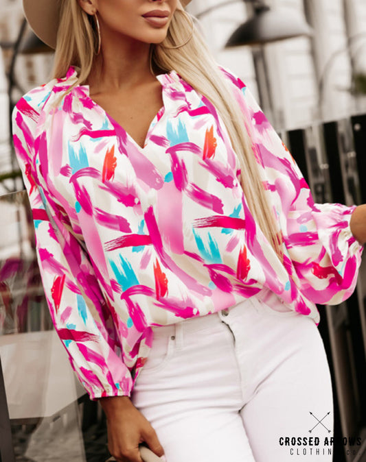 INSTOCK Pink abstract blouse